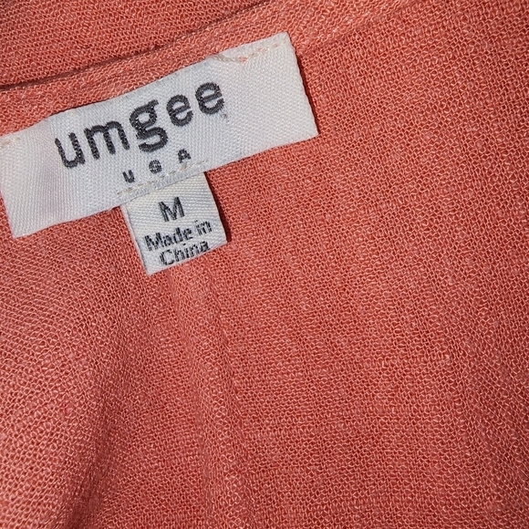 Umgee Tunic Dress Medium Coral Ruffle Short Sleeve Frayed Hem Boho Festival - Picture 4 of 5